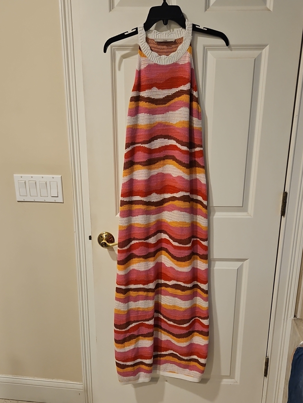 LOFT Halter Maxi Dress in Pink, Yellow, Cream & Brown Stripes